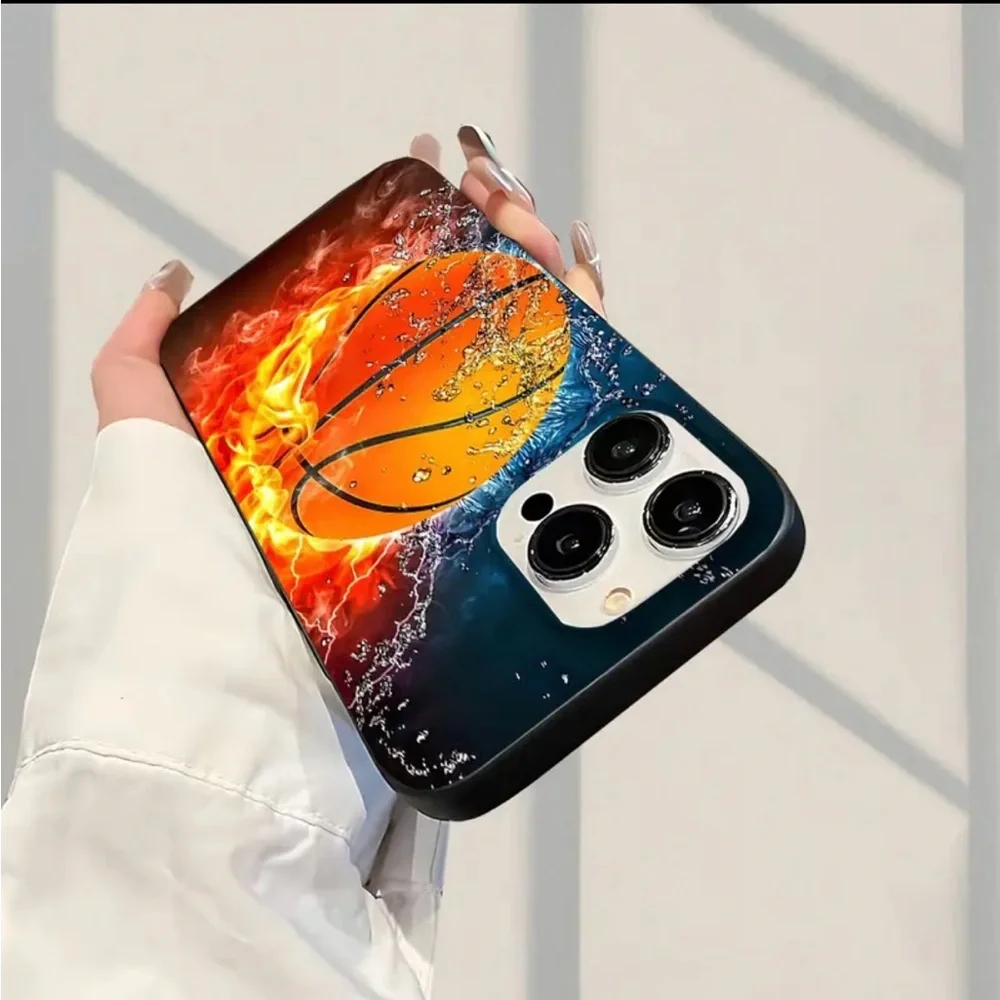 Apple iPhone Phone Case Basketball Flame Black Full Body Protection TPU Case